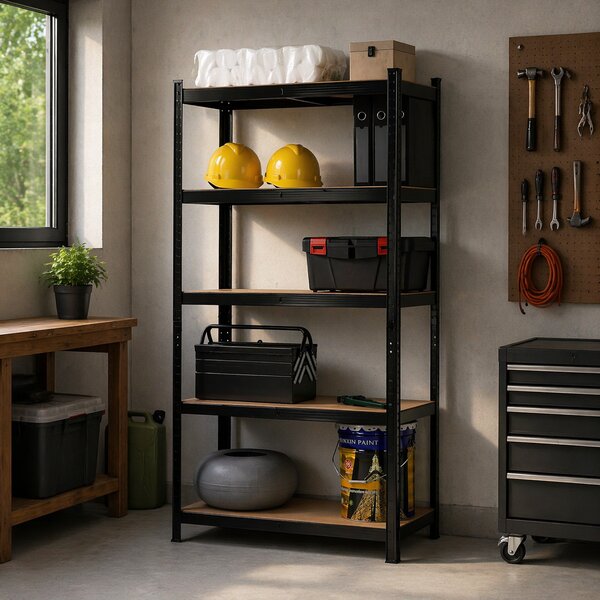 Kovový regál BestBerg BBMS-30B / 120 x 180 x 45 cm / 5 polic / černá/hnědá