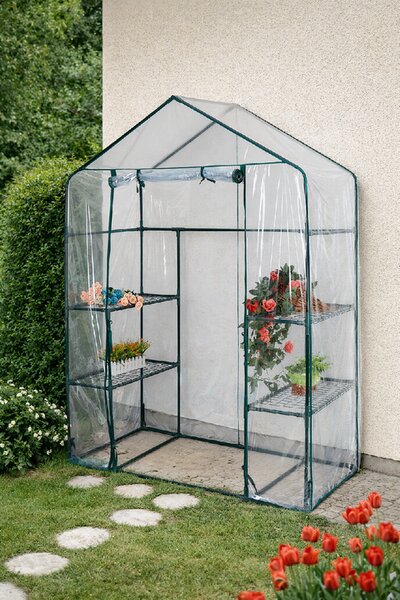 Mini fóliový skleník s policemi BestBerg BBGH-195 / 143 x 73 x 195 cm / černá/transparentní
