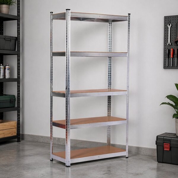 Kovový regál BestBerg BBMS-30 / 120 x 180 x 45 cm / 5 polic / stříbrná/hnědá