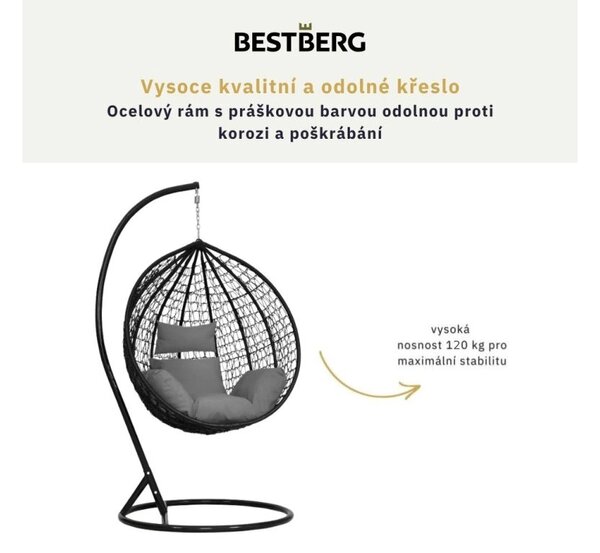 Závěsné křeslo BestBerg BBHC-40BK / ratan / černá/šedá