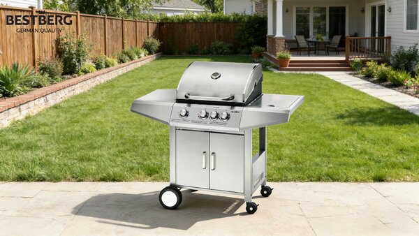 Plynový gril BestBerg BBBQ-23ST / 4 hořáky / 12,6 kW / stříbrná