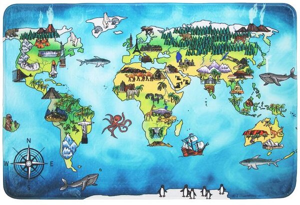 Breno Kusový koberec World Map, 76,5x117 cm, Vícebarevné/Modrá