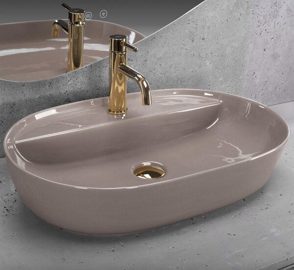 Keramické umyvadlo na desku REA AURA 61x41, beige lesk