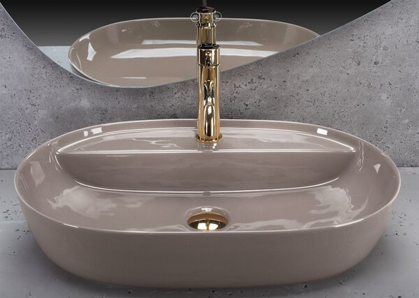 Keramické umyvadlo na desku REA AURA 61x41, beige lesk