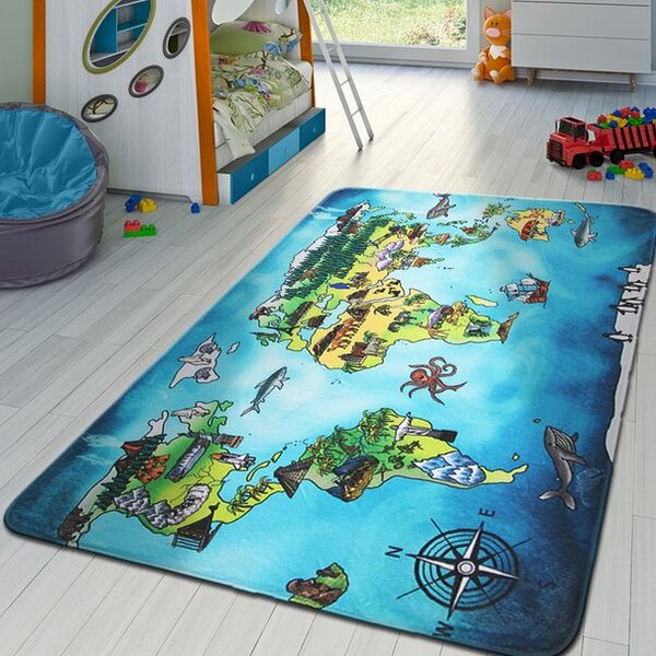 Breno Kusový koberec World Map, 76,5x117 cm, Vícebarevné/Modrá