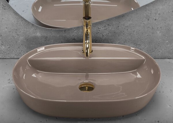Keramické umyvadlo na desku REA AURA 61x41, beige lesk