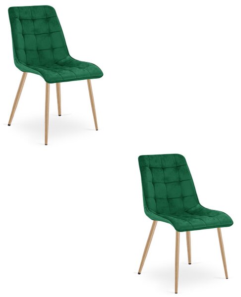 Set dvou jídelních židlí SPLIT sametové zelené / hnědé nohy (2 ks)