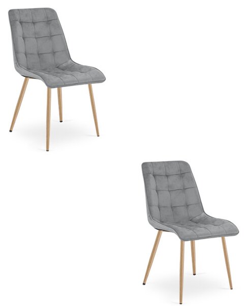 Set dvou jídelních židlí SPLIT sametové světle šedé / hnědé nohy (2 ks)