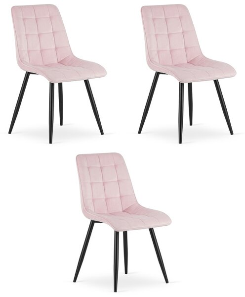 Set tří jídelních židlí SPLIT sametové světle růžové / černé nohy (3 ks)