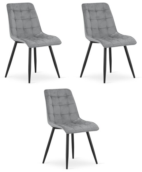 Set tří jídelních židlí SPLIT sametové světle šedé / černé nohy (3 ks)