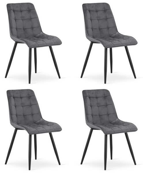 Set čtyř jídelních židlí SPLIT sametové tmavě šedé / černé nohy (4 ks)