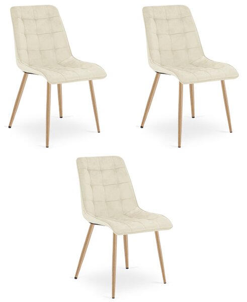 Set tří jídelních židlí SPLIT sametové světle béžové / hnědé nohy (3 ks)