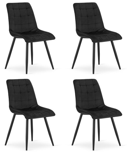Set čtyř jídelních židlí SPLIT sametové černé / černé nohy (4 ks)