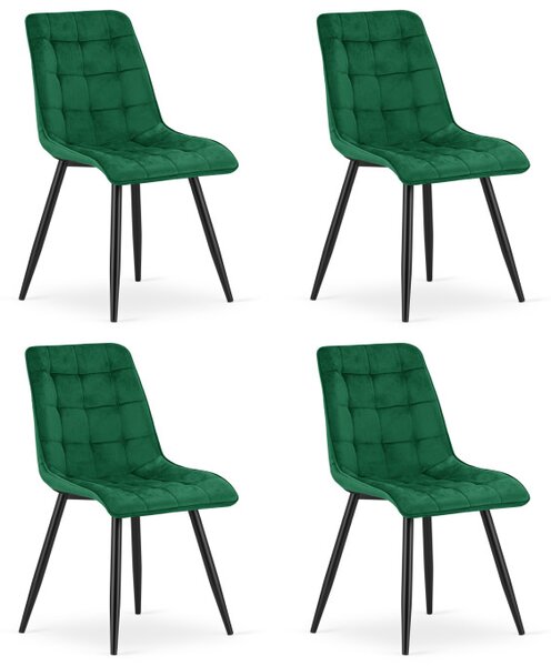 Set čtyř jídelních židlí SPLIT sametové zelené / černé nohy (4 ks)