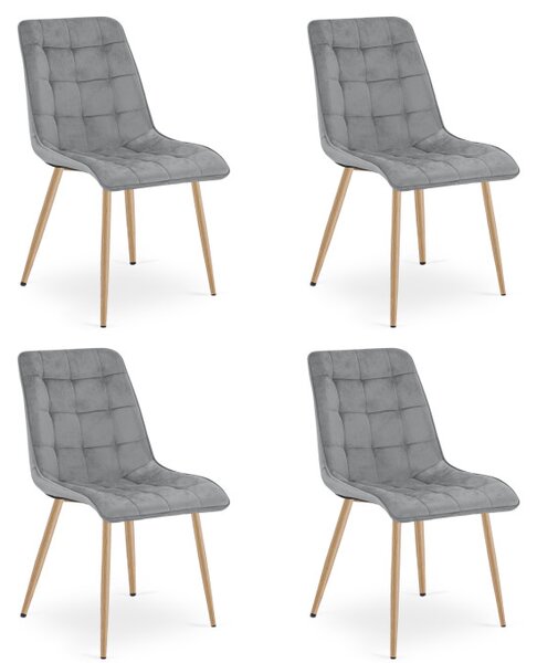 Set čtyř jídelních židlí SPLIT sametové světle šedé / hnědé nohy (4 ks)