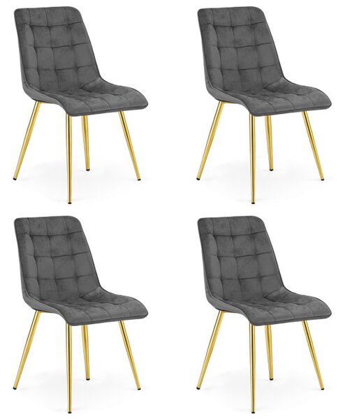Set čtyř jídelních židlí SPLIT sametové tmavě šedé / zlaté nohy (4 ks)