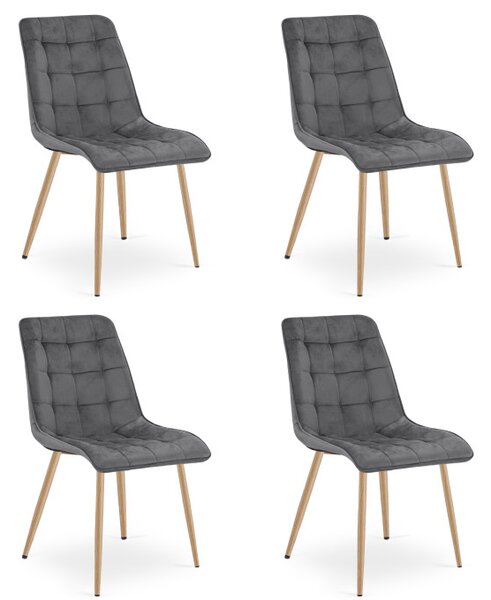 Set čtyř jídelních židlí SPLIT sametové tmavě šedé / hnědé nohy (4 ks)