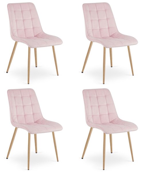 Set čtyř jídelních židlí SPLIT sametové světle růžové / hnědé nohy (4 ks)