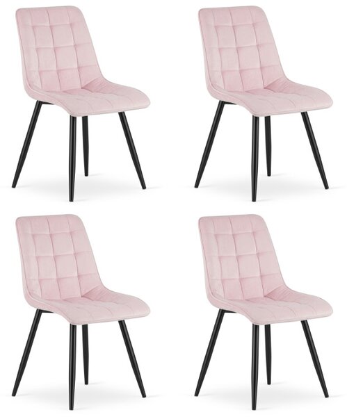 Set čtyř jídelních židlí SPLIT sametové světle růžové / černé nohy (4 ks)