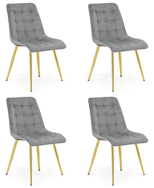 Set čtyř jídelních židlí SPLIT sametové světle šedé / zlaté nohy (4 ks)