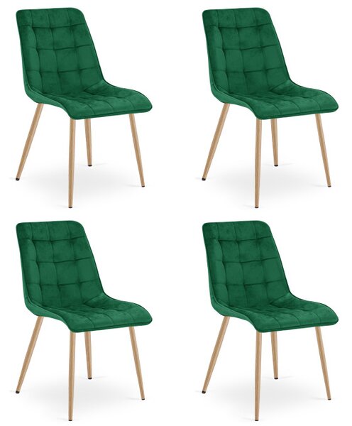 Set čtyř jídelních židlí SPLIT sametové zelené / hnědé nohy (4 ks)