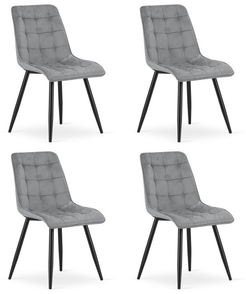 Set čtyř jídelních židlí SPLIT sametové světle šedé / černé nohy (4 ks)