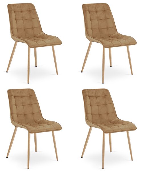 Set čtyř jídelních židlí SPLIT sametové hnědé / hnědé nohy (4 ks)