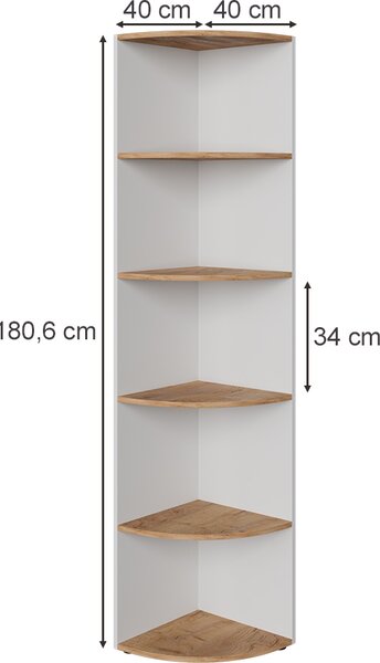 Rohová police Vicco Ecki Bílý/zlatý dub 40 x 180 cm, Model 54376