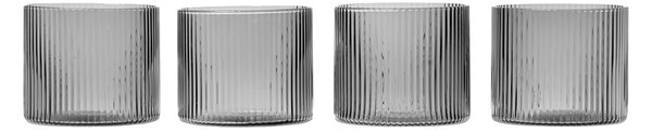 FERM LIVING Nízké skleničky Ripple, Smoked Grey, sada 4 kusů