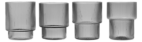 FERM LIVING Skleničky Ripple, Smoked Grey, sada 4 kusů