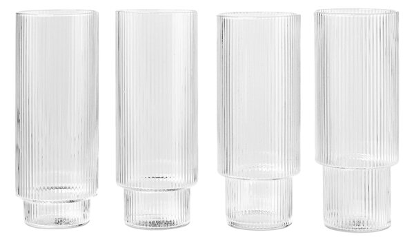 FERM LIVING Vysoké skleničky Ripple, Clear, sada 4 kusů
