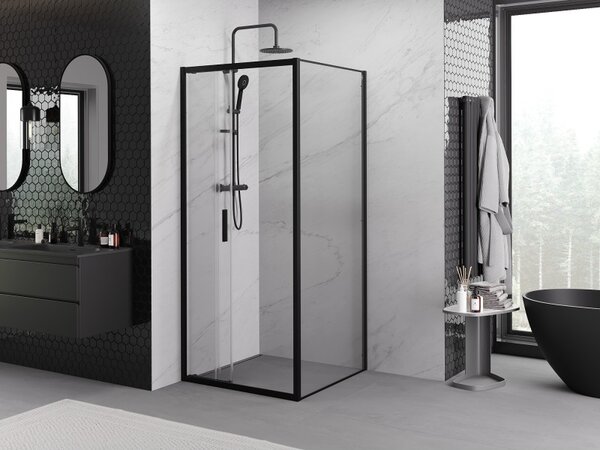 Mexen Exo, posuvná sprchová kabina, dveře 80 cm + boční stěna 80 cm, transparentní sklo, černá, 8153-080-080-70-00