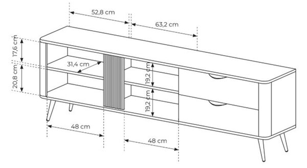 TV stolek Edrin 195 cm se zásuvkami - dub dunin / černá