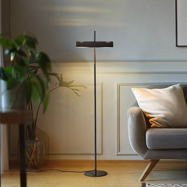Lucande Stojací lampa Nysira, šedá metalíza, dvoulamelová, Černá, Obývací pokoj / jídelna, kov, Moderní
