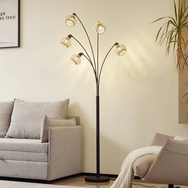 Lindby Stojací lampa Lielle, přírodní bambus, 5 světel, 190 cm, Světlé dřevo, Obývací pokoj / jídelna, Bambus, Venkovský / rustikální