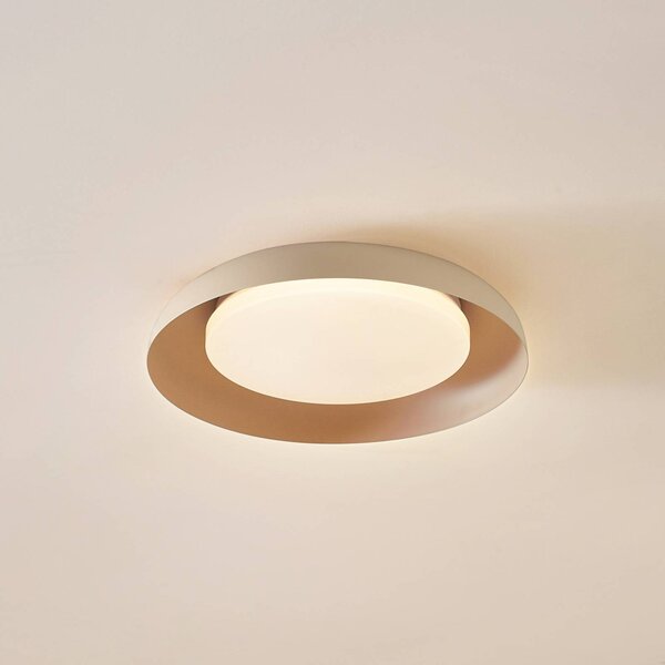 Lindby LED stropní svítidlo Florie, béžová barva, kov, Ø 40 cm, Krémová / jantar, Obývací pokoj / jídelna, Plast, Moderní