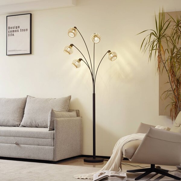 Lindby Stojací lampa Lielle, přírodní bambus, 5 světel, 190 cm, Světlé dřevo, Obývací pokoj / jídelna, Bambus, Venkovský / rustikální