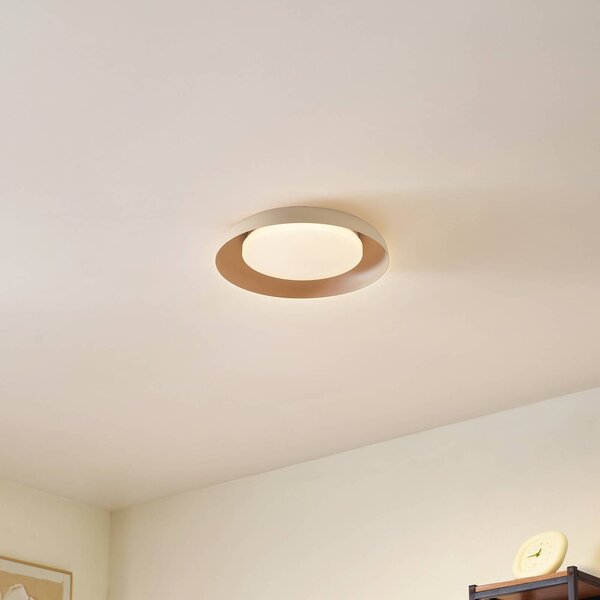 Lindby LED stropní svítidlo Florie, béžová barva, kov, Ø 40 cm, Krémová / jantar, Obývací pokoj / jídelna, Plast, Moderní
