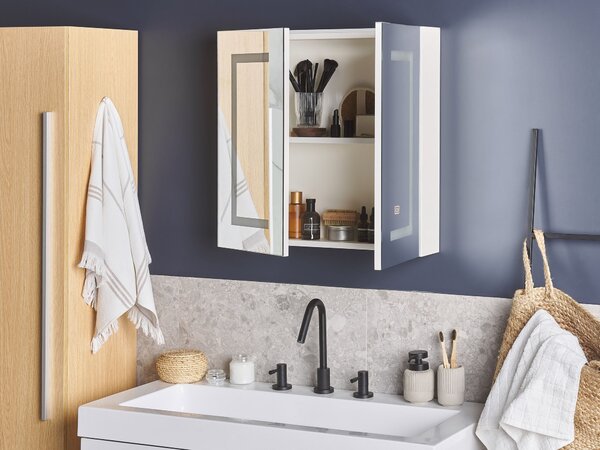 Nástěnná zrcadlová skříňka do koupelny LED MAZARREDO 60 cm 60 cm Bílá