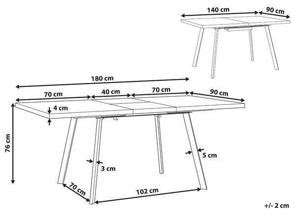 Rozkládací jídelní stůl HARLOW Tmavě hnědá 140/180 cm 90 cm