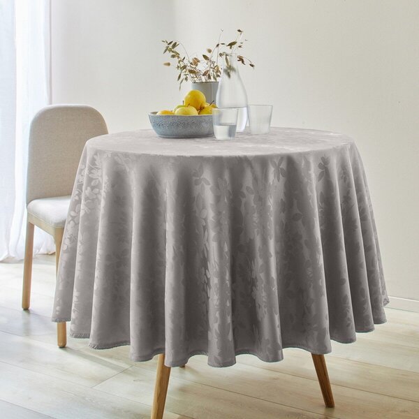 Žakárový ubrus s motivem lístků, zn. Colombine perlová šedá napron 50x150 cm
