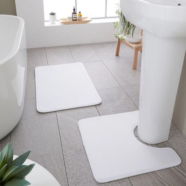 Bílé WC koupelnové předložky z paměťové pěny v sadě 2 ks 50x80 cm Anti-Bacterial – Catherine Lansfield