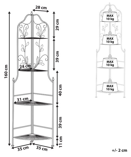 Rohový regál SIDERNO Kov 158 cm 35 cm Černá