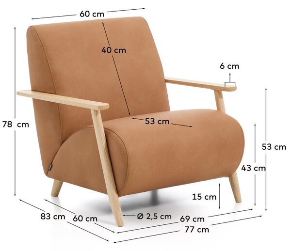 LÉTO -15% Kave Home Hnědé kožené křeslo Meghan