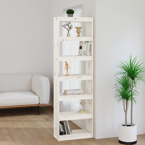 Knihovna / dělicí stěna bílá 60x30x199,5 cm masivní borovice