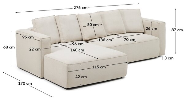Kave Home Béžová rozkládací rohová pohovka Marela 276 cm, levá