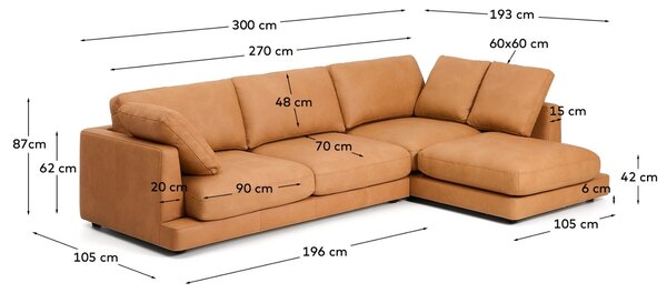 Kave Home Hnědá kožená rohová pohovka Gala 300 cm, pravá