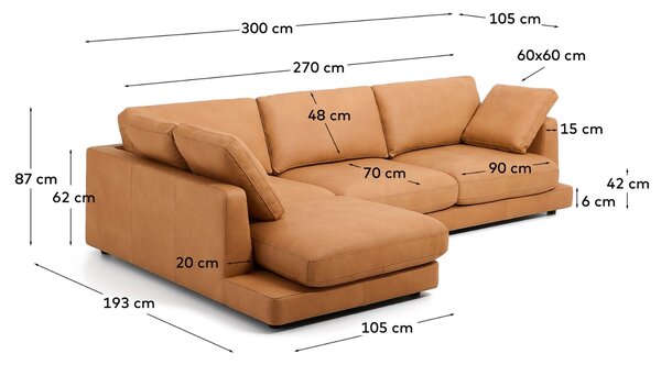 Kave Home Hnědá kožená rohová pohovka Gala 300 cm, levá