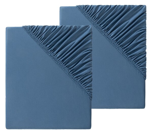 LIVARNO home Sada žerzejových napínacích prostěradel, 140-160 x 200 cm, 2dílná, modrá (800005885)