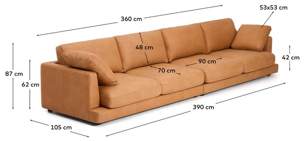 Kave Home Hnědá kožená šestimístná pohovka Gala 390 cm